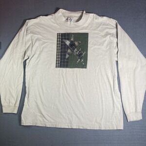 Vintage 90s Alore Patchwork Stars Mock Neck Long Sleeve T Shirt XXL Cream